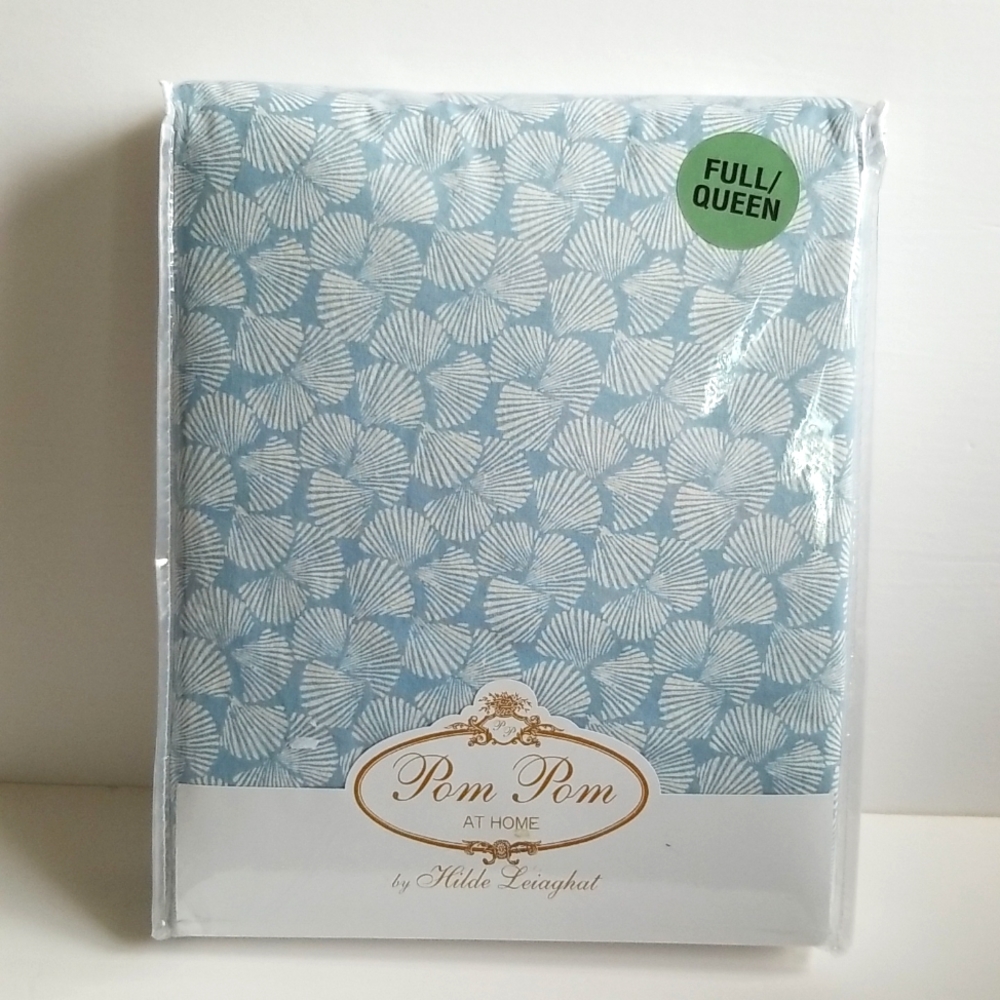 Pom Pom At Home luxury Queen Duvet cover NWT (Light Blue and White Seashell)